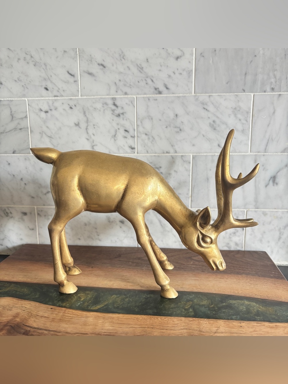 Vintage 9.5” MCM Brass Deer Statue / Brass Reindeer Sculpture